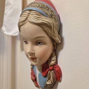 Vintage Italian Hand-Painted Plaster Wall Mask | Folk Girl with Braids